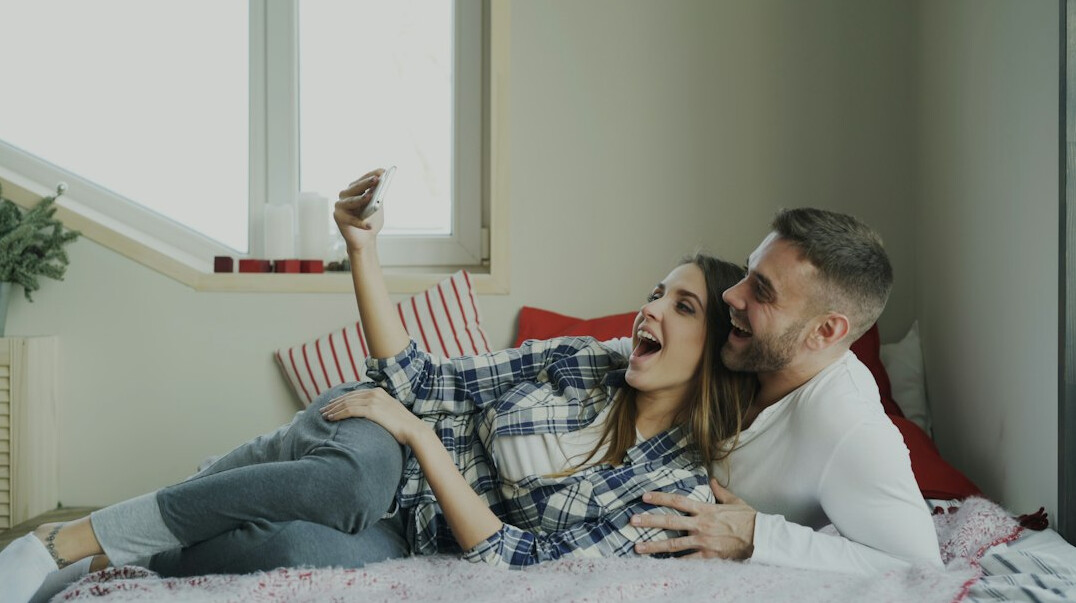 couple laughing together